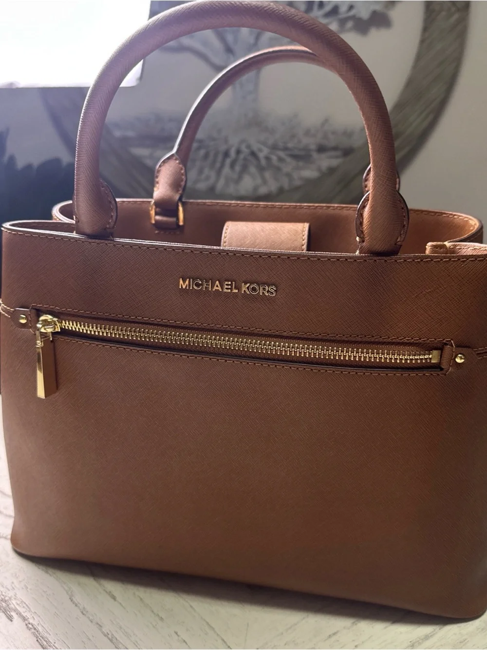 Michael Kors Brown Saffiano Satchel with Matching Wallet